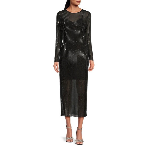 Gianni Bini
Tilly Rhinestone Mesh Crew Neck Long Sleeve Sheath Dress S/M - Picture 2 of 11